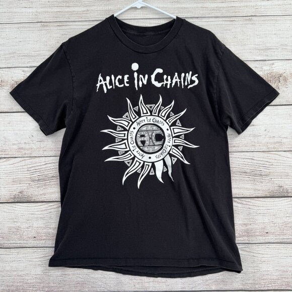 Vintage Alice In Chains Shirt Mens Medium Black Sun Logo Grunge Band Tee 90s - Picture 1 of 7